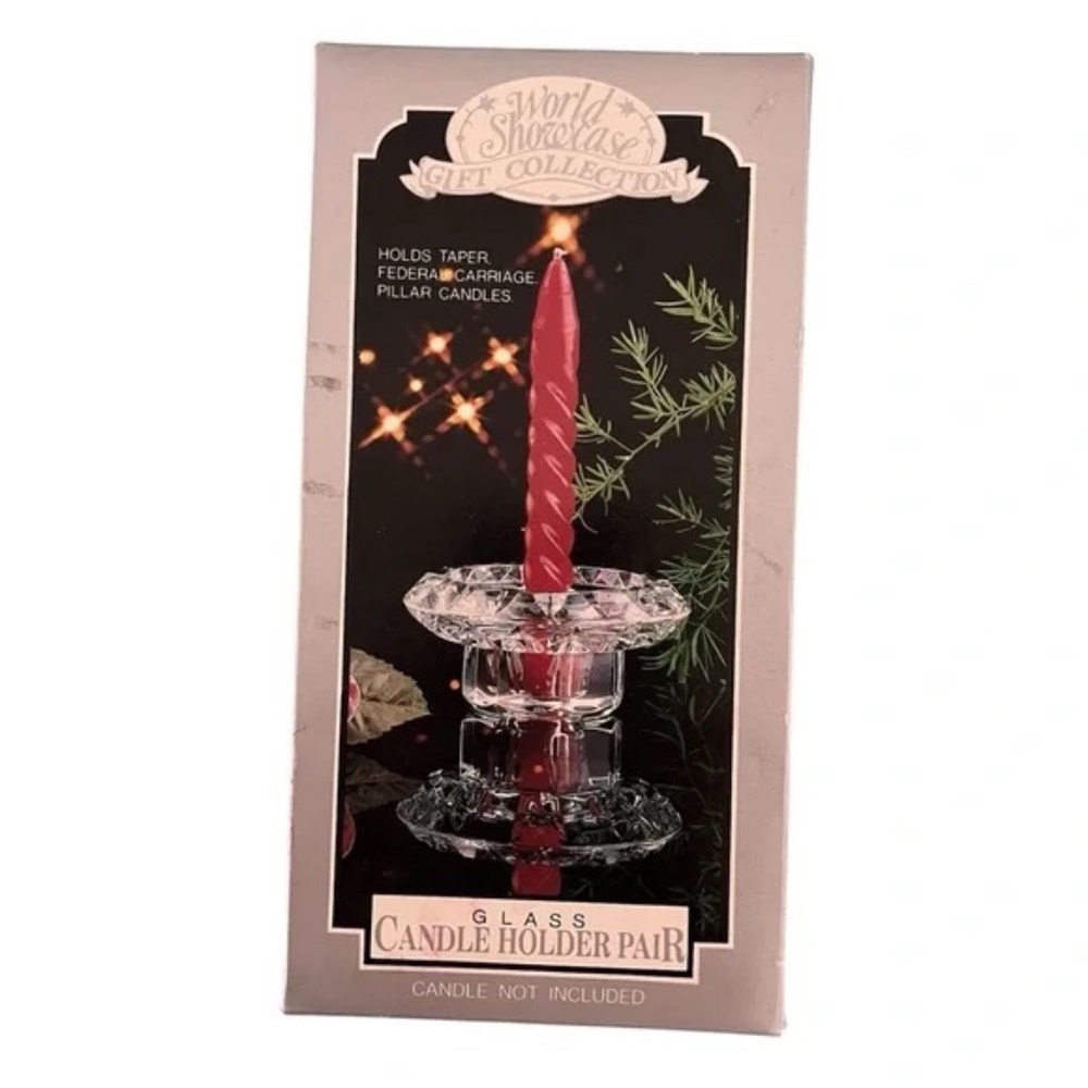 Vintage Pasari Glass Candle Holders Set Taper Pillar NIB